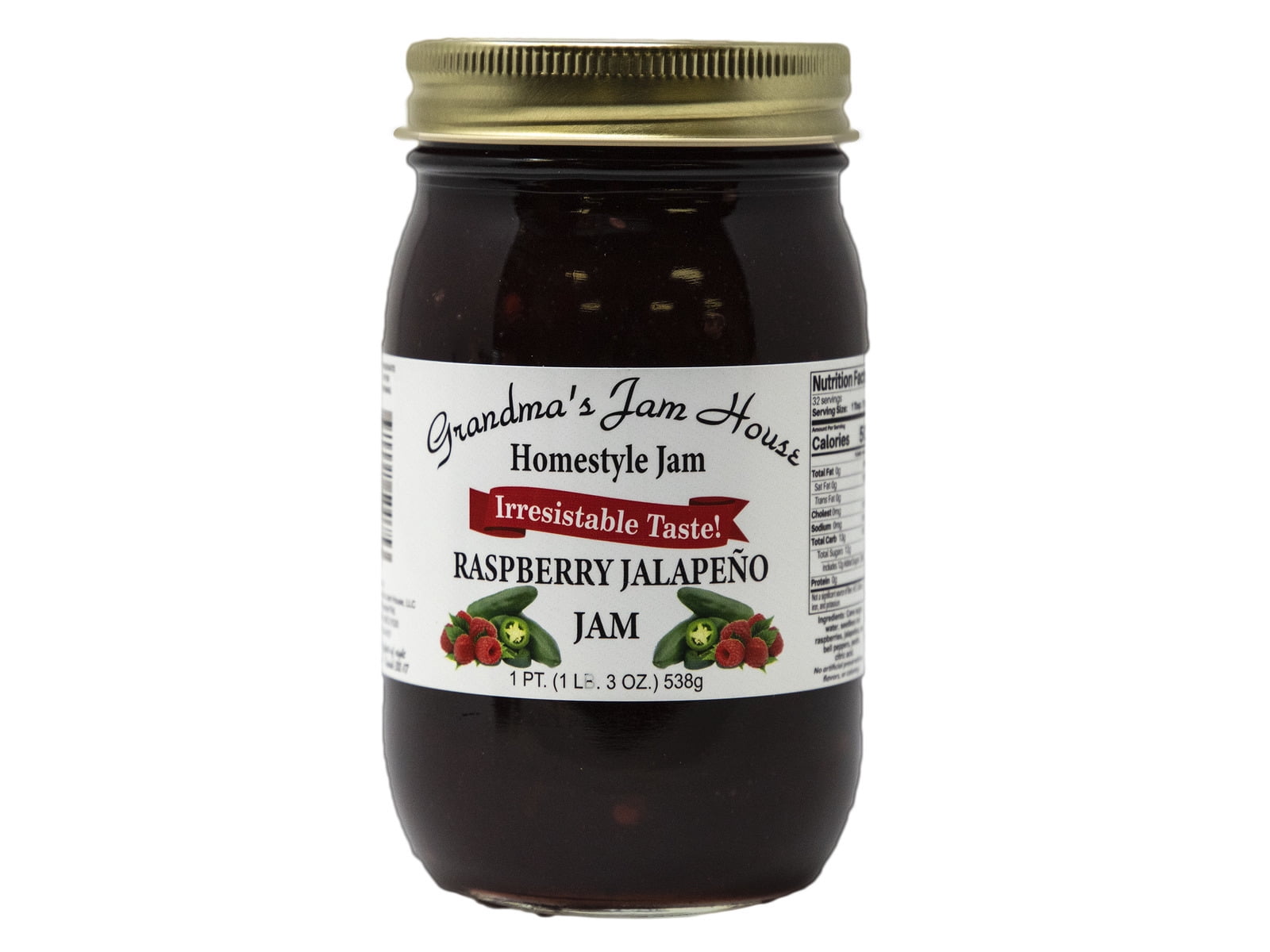 Grandma's Homestyle Raspberry Jalapeno Jam, 2Pack 16 oz. Jars