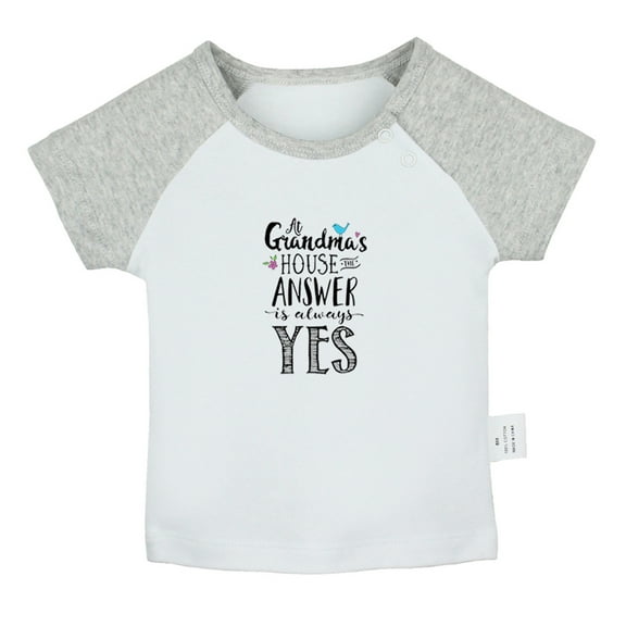 At Grandma's House Answer is Always Yes Funny T shirt For Baby, Newborn Babies T-shirts, Infant Tops, 0-24M Kids Graphic Tees Clothing (Short Black Raglan T-shirt, 0-6 Months)