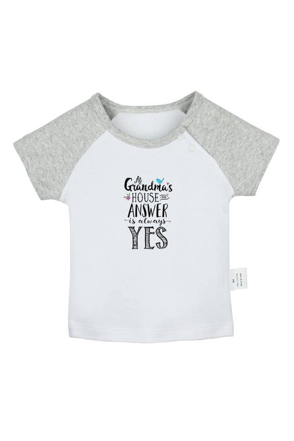 At Grandma's House Answer is Always Yes Funny T shirt For Baby, Newborn Babies T-shirts, Infant Tops, 0-24M Kids Graphic Tees Clothing (Short Black Raglan T-shirt, 18-24 Months)