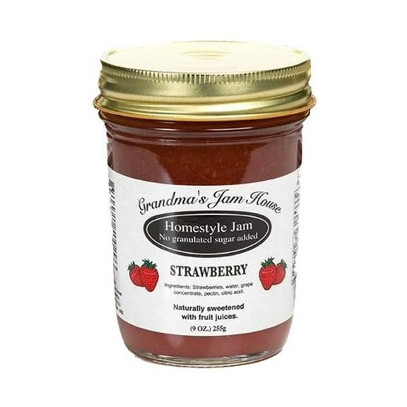 Grandma's Jam House No Sugar Added Jam - Homestyle Naturally Sweetened with Fruit Juices, 9 Ounce Glass Jar, Strawberry