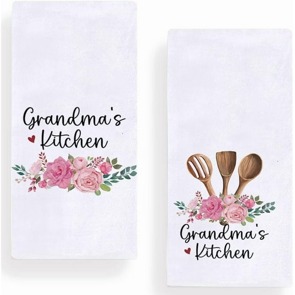 Grandma''s Kitchen Gift Floral Kitchen Towels Dish Towels, 18 x 26 Inch Mother''s Day Grandmother Tea Towels for Cooking Baking Set of 2