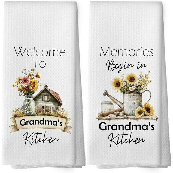 Grandma''s Kitchen Towels - Flower Decorations for Home, Rustic Country Dish Towels, Farmhouse Decorative Absorbent Dishcloths Hand Towels Set of 2 for Kitchen Cooking Decor 18x26 Inches