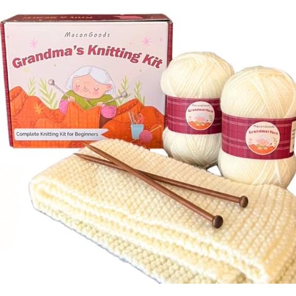 Grandma's Knitting Kit - Complete Knitting Kit for Beginners - Includes Beginner Yarn, Bamboo Needles, Video Tutorial, and Written Guide & More - Easy Learn to Knit Kit$$Art & Craft