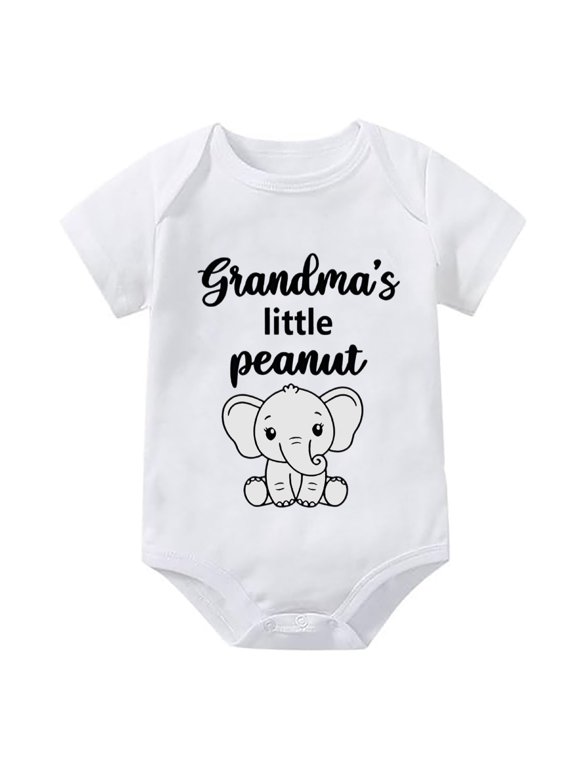Grandma's Little Peanut Newborn Outfit Boy Going Home Short Sleeve Going Home Outfit White Baby Onsies0-3 Months Funny