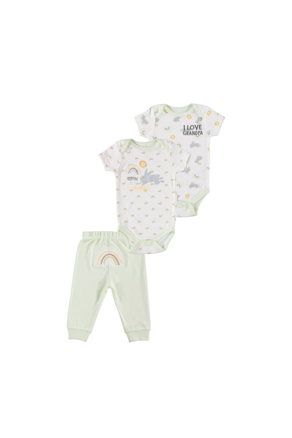 Grandma's Love in Every Turn: Baby Gear 3 PC Turn Me Around Set with Rainbow Rabbit Sizes Newborn-9 Months