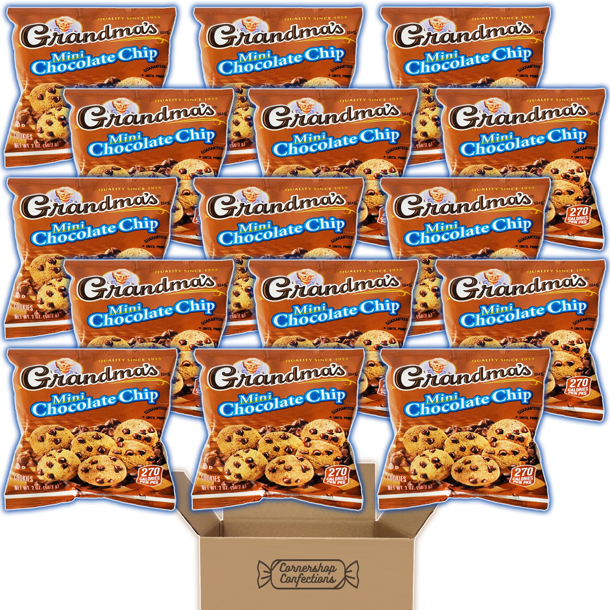 Grandma's Mini Chocolate Chip Cookies 30oz Bulk Pack - 15 Individually Sealed Bags, Each 2 Ounces - For Birthdays, Lunchboxes, Work Snacks, Road Trips, Flights, School In Cornershop Confections Pack