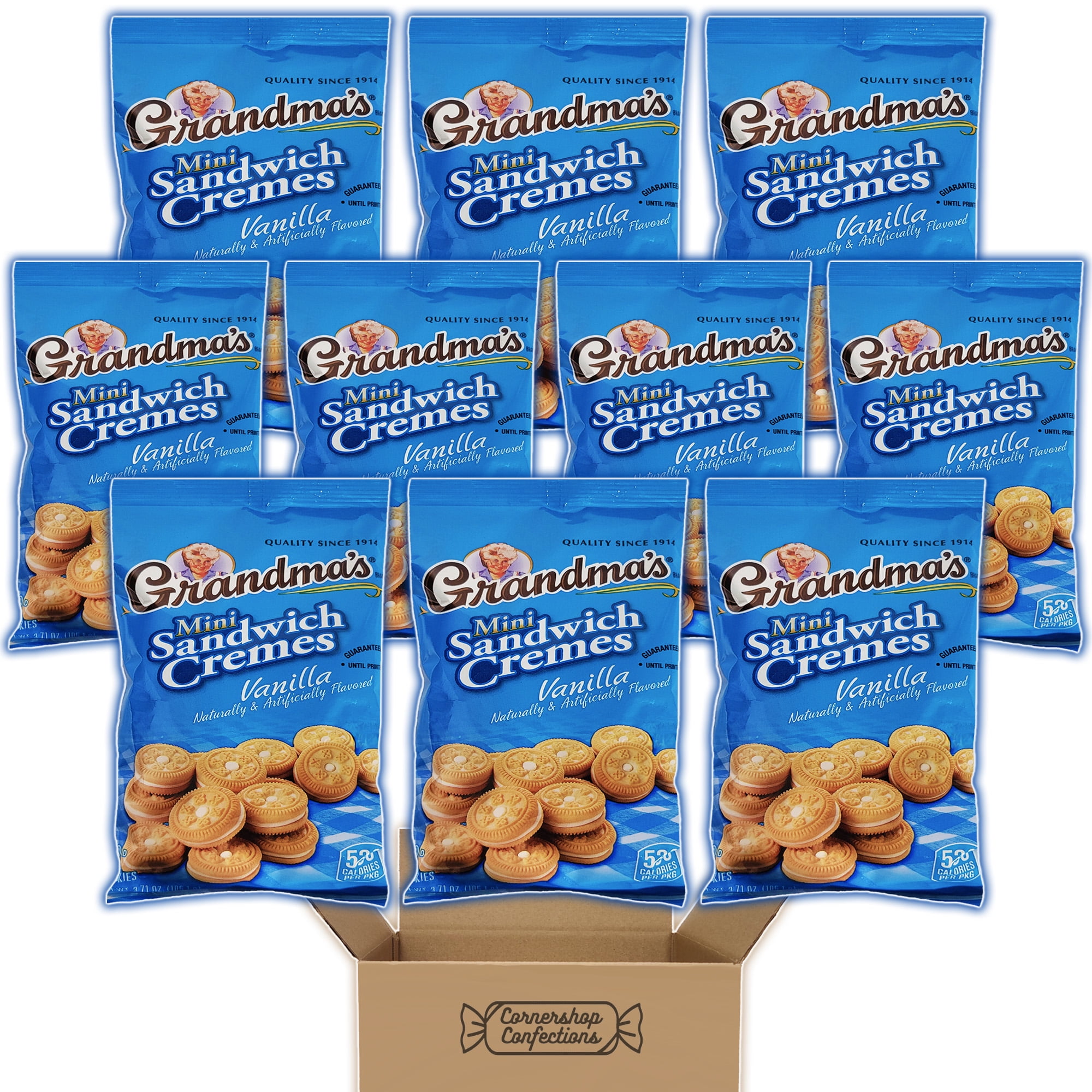 Grandma's Mini Sandwich Creme Vanilla Cookies Bulk Pack - 10 Individually Sealed Bags, Each 3.71 Ounces - For Birthdays, Lunchboxes, Work Snacks, Road Trips in Cornershop Confections Pack
