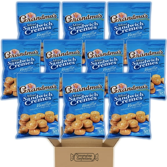 Grandma's Mini Sandwich Creme Vanilla Cookies Bulk Pack - 10 Individually Sealed Bags, Each 3.71 Ounces - For Birthdays, Lunchboxes, Work Snacks, Road Trips in Cornershop Confections Pack