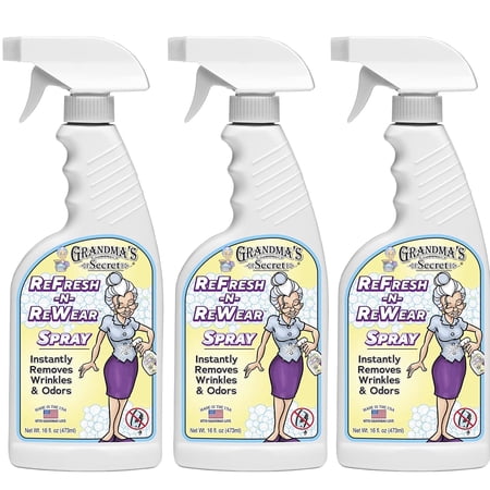 Grandma's Secret Refresh N ReWear Spray - Instantly Removes Wrinkles & Odors - Wrinkle Release, Fabric Refresher Spray, Chlorine, Bleach and Toxin-Free - 16 Ounce, 3 Pack