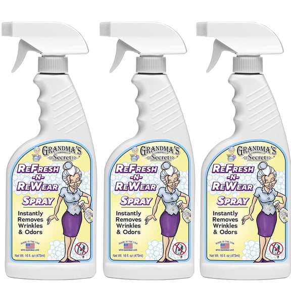 Grandma's Secret Refresh N ReWear Spray - Instantly Removes Wrinkles & Odors - Wrinkle Release, Fabric Refresher Spray, Chlorine, Bleach and Toxin-Free - 16 Ounce, 3 Pack