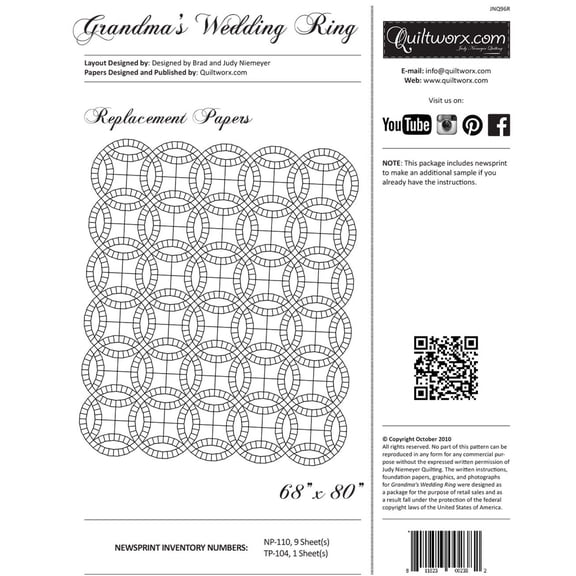 Grandma's Wedding Ring Replacement Foundation Paper for Additional Wedding Ring Blocks by Judy Niemeyer of Quiltworx