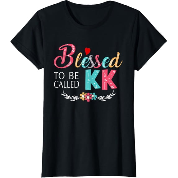 Grandma tee - Blessed to be called KK Colorful art T-ShirtMen and women, Black T-shirt, size: Extra large S-4XL
