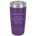 thumbnail image 1 of Grandma - to The World You're one Person but to us You are The World - Stainless Steel Engraved Insulated Tumbler 20 Oz Travel Coffee Mug, Purple, 1 of 1