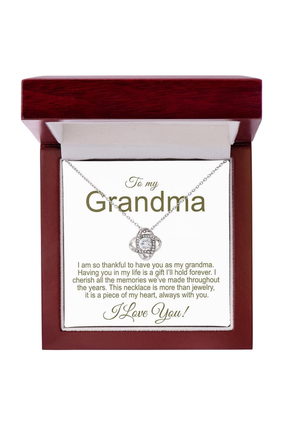GrandmaKnot Necklace Gold-Plated Personalized Message Card Sentimental Keepsake Family Bond Jewelry, White Love Knot Necklace