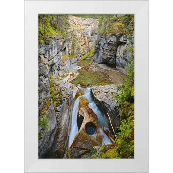 Grandmaison, Mike 13x18 White Modern Wood Framed Museum Art Print Titled - Canada, Jasper NP Maligne River in the Canyon