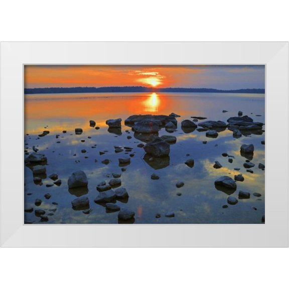 Grandmaison, Mike 14x11 White Modern Wood Framed Museum Art Print Titled - Canada, Bruce Peninsula Sunset on Berford Lake
