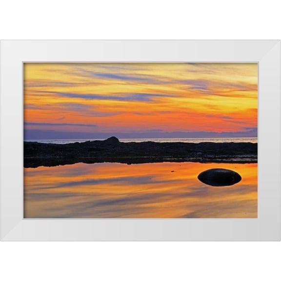 Grandmaison, Mike 14x11 White Modern Wood Framed Museum Art Print Titled - Canada, Quebec Reflection on water at sunset