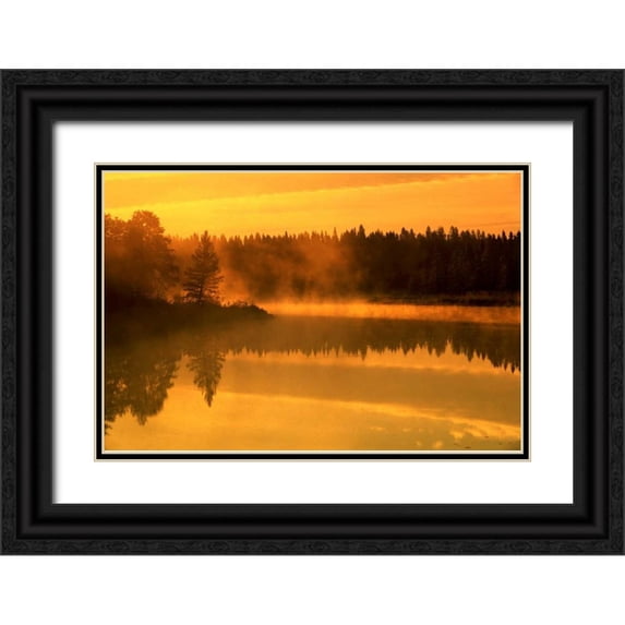 Grandmaison, Mike 18x13 Black Ornate Wood Framed with Double Matting Museum Art Print Titled - Canada, Manitoba Sunrise over Whiteshell River