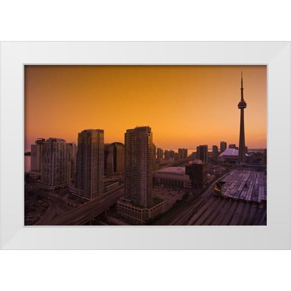 Grandmaison, Mike 18x13 White Modern Wood Framed Museum Art Print Titled - Toronto City at dusk with CN Tower