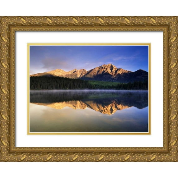 Grandmaison, Mike 18x14 Gold Ornate Wood Framed with Double Matting Museum Art Print Titled - Canada, Alberta, Pyramid Lake in Jasper NP