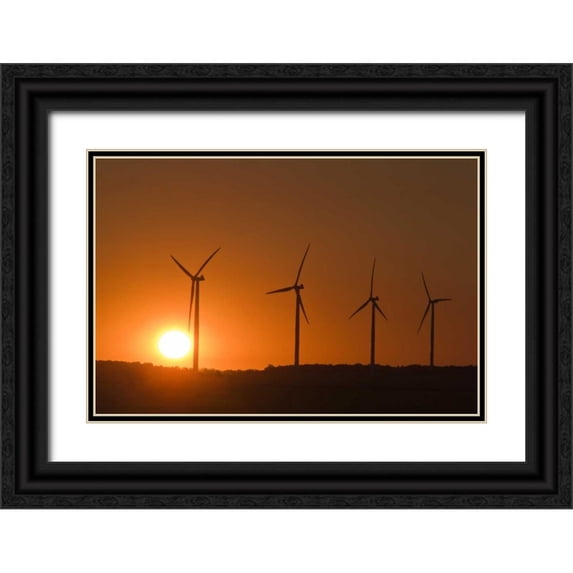 Grandmaison, Mike 24x17 Black Ornate Wood Framed with Double Matting Museum Art Print Titled - Canada, Somerset Wind turbines at sunset
