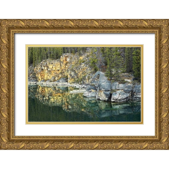 Grandmaison, Mike 24x17 Gold Ornate Wood Framed with Double Matting Museum Art Print Titled - Canada, Jasper NP Horseshoe Lake reflection