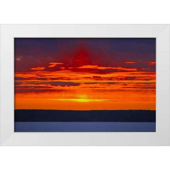 Grandmaison, Mike 24x17 White Modern Wood Framed Museum Art Print Titled - Canada, Prince Albert Sunset over Waskasiuw Lake