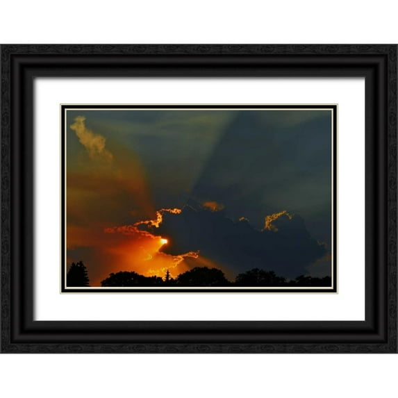 Grandmaison, Mike 32x23 Black Ornate Wood Framed with Double Matting Museum Art Print Titled - Canada, Winnipeg God rays at sunset
