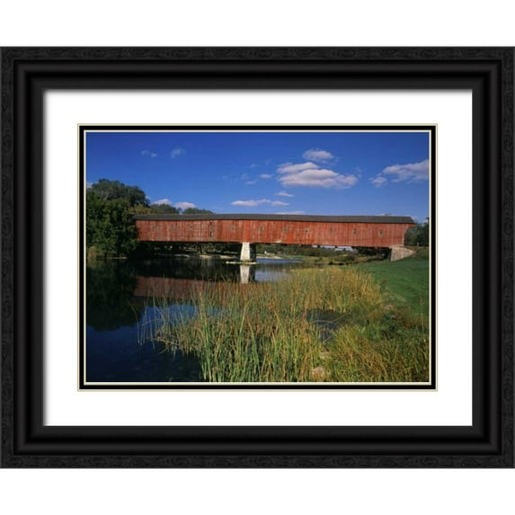 Grandmaison, Mike 32x24 Black Ornate Wood Framed with Double Matting Museum Art Print Titled - Canada, Montrose, West Montrose Covered Bridge