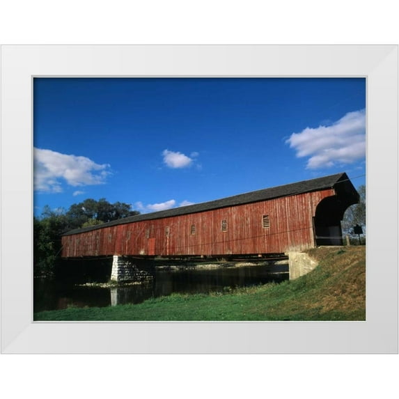 Grandmaison, Mike 32x25 White Modern Wood Framed Museum Art Print Titled - Canada, Montrose, West Montrose Covered Bridge