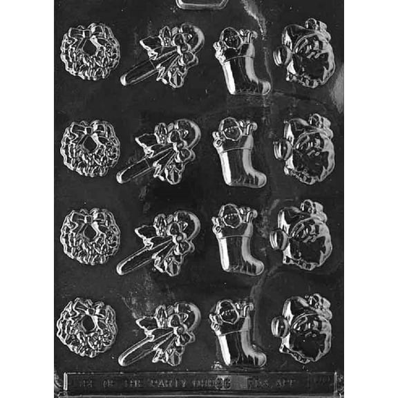 Grandmama's Goodies C088 Christmas Dcor Wreath Stocking Santa Candy Cane Chocolate Candy Soap Mold with Exclusive Molding Instructions