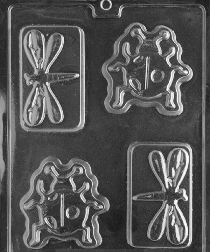 Ladybug Butterfly Dragonfly Chocolate Candy Mold - PETG Clear Plastic, Reusable For Candy, Soap & Plaster (2x2 Inches)