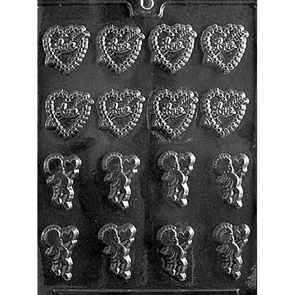 Grandmama's Goodies Valentine's Day V095 Bite Size Heart & Cupid Chocolate Candy Soap Mold with Exclusive Molding Instructions