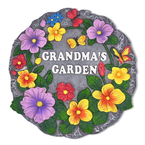 Grandmas Garden Floral Stepping Stone, 9.5" Decorative Outdoor Decoration