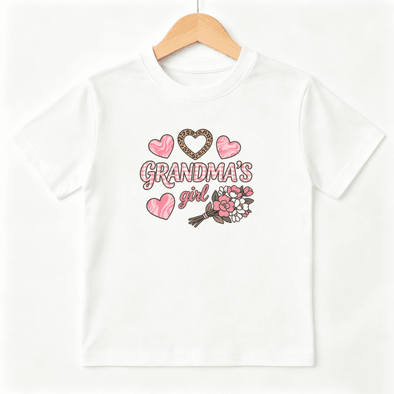 Grandmas Girl Girls Graphic Tee, Cute Leopard Heart Floral 100% Cotton Kids Short Sleeve T-Shirt