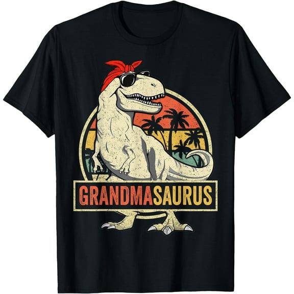Grandmasaurus T Rex Dinosaur Grandma Saurus Family Matching Unisex T-Shirt for Men Women,Black Color,Size 5XL