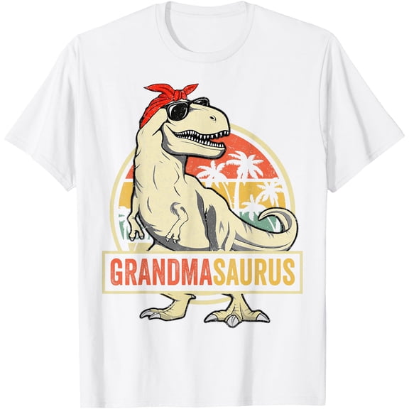 Grandmasaurus T Rex Dinosaur Grandma Saurus Family Matching Unisex T-Shirt for Men Women,White Color,Size L