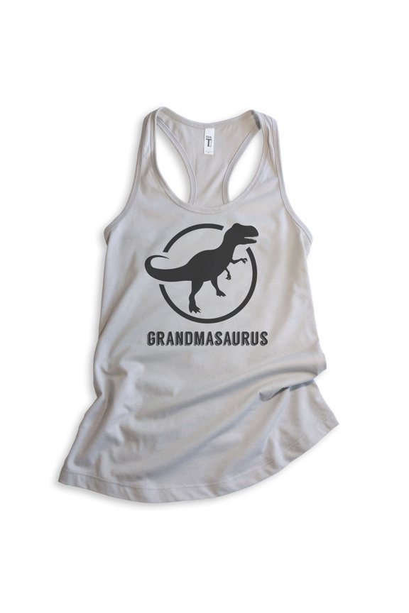Grandmasaurus Tank Top, Ladies Racerback Tank Top, Grandma Tank, Grandmother Tank, Dinosaur Tank, Silver Gray, Small