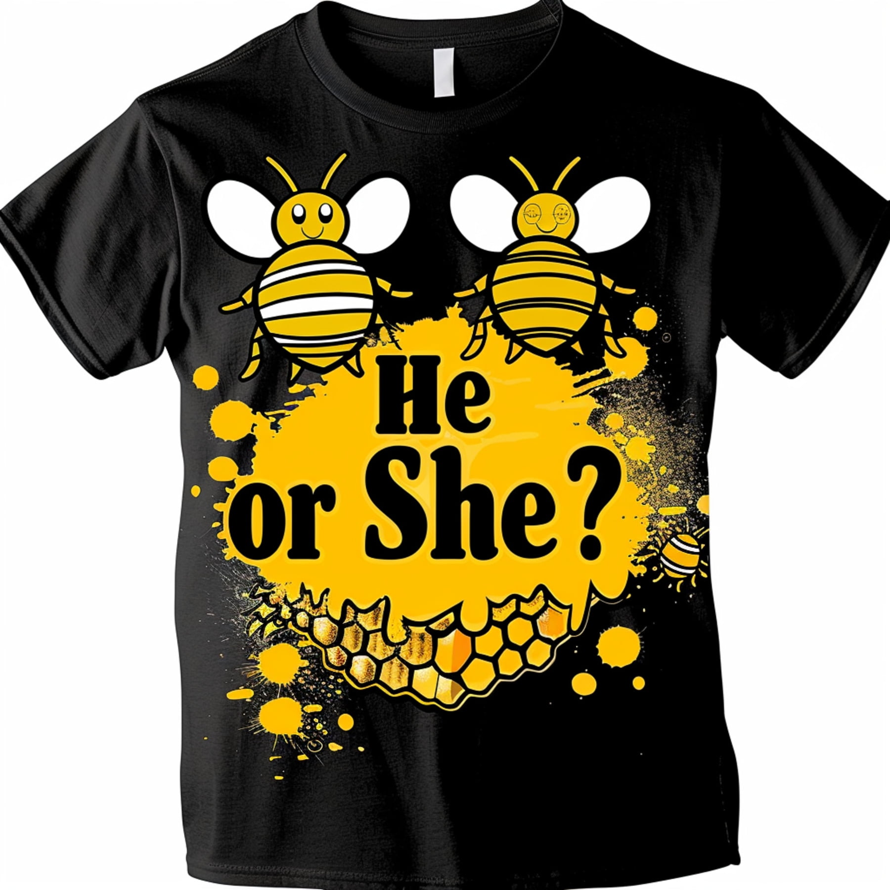 Grandmatobee He or She? Black T Shirt Vibrant design with two bees a ...