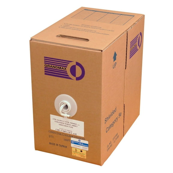 Grandmax Cat5e 350MHz Shielded Stranded,1000',100% Copper Cable,White