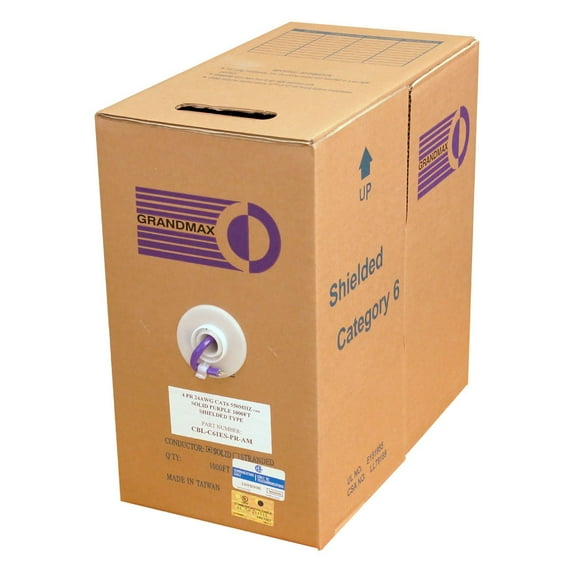 Grandmax Cat6 550MHzShielded Solid STP,1000ft,100% Copper Cable,Purple