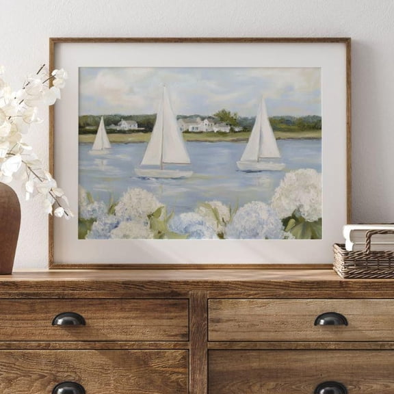 Grandmillenial Preppy Coastal Art Print Coastal Grandaughter Sailboat Floral Print Beachy Cottagecore Decor Home Decor Vintage Gift Living Room Dercor