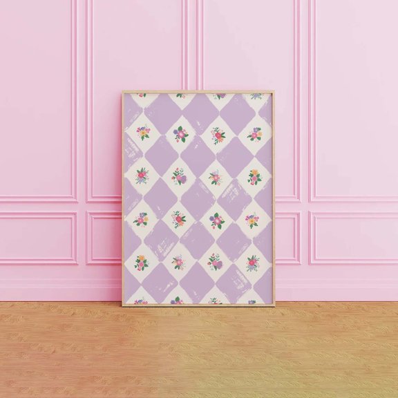 Grandmillennial Floral Checker Pattern Poster