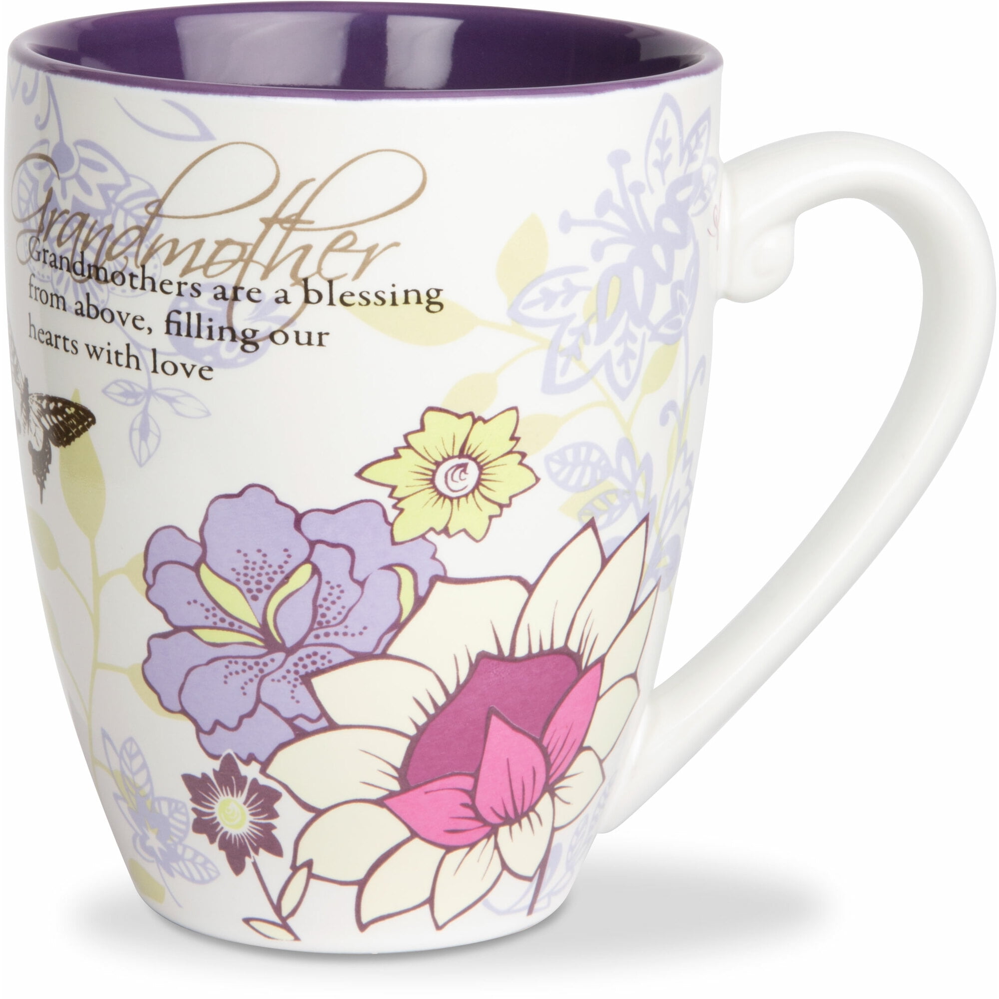 White Ceramic Floral Mug with Handle, 20-Ounce