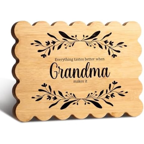 Grandmother Birthday Gifts Grandma Scalloped Cutting Board Wood Decorative Cute Charcuterie Boards 12x8 Inch Bamboo Cutting Board with Words Best Grandma Gift for Kitchen