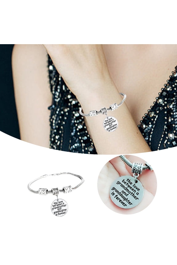 Grandmother Granddaughter Forever Bond Silver Bangle Heartbeat Design Timeless Jewelry for Grandma Women