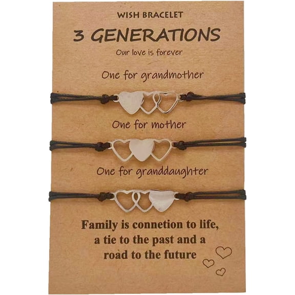 Grandmother Mother Granddaughter Bracelets Set for 3 Grandma Granddaughter Gifts Matching Heart Wish Bracelets 3 Generations Bracelets Grandparents' Day Gifts