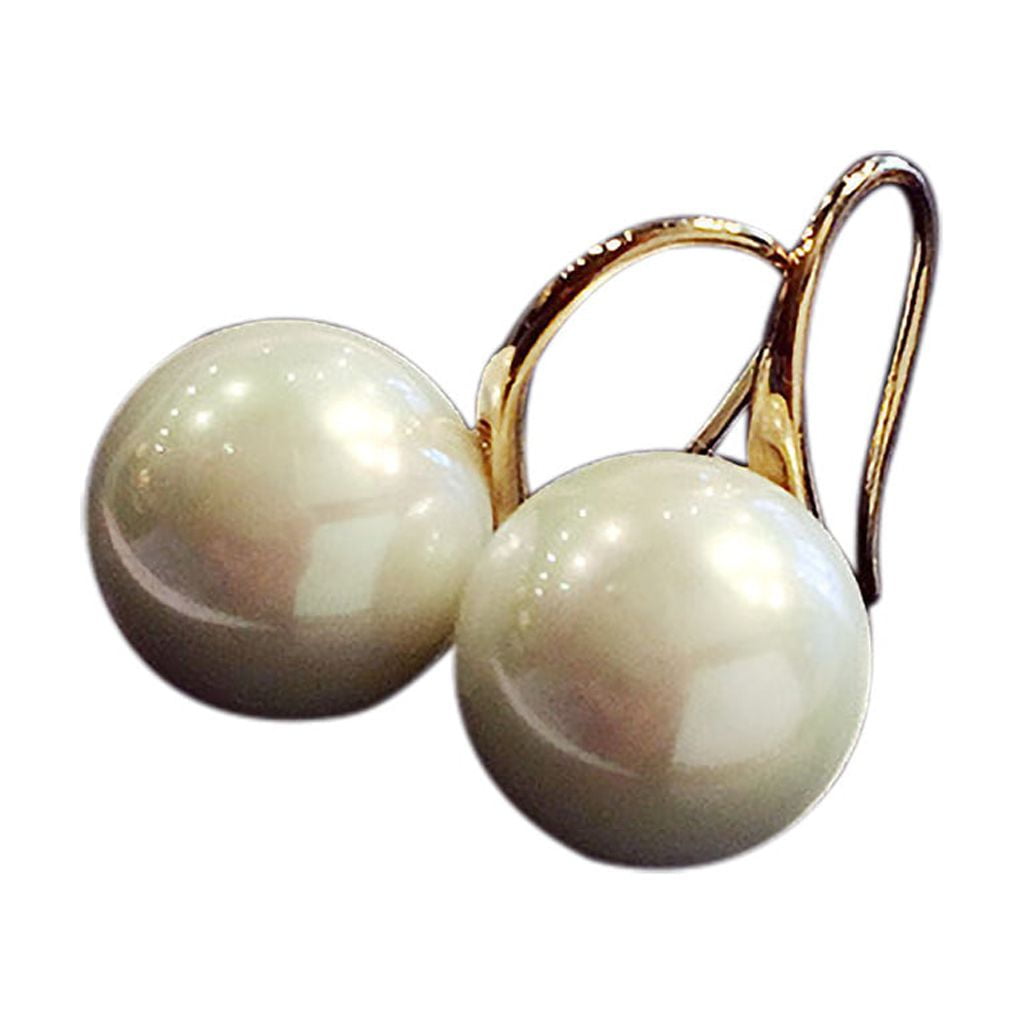 YANGUGU Grandmother Woman Girl Fine 14K Gold Large Pearl Drop Hoop Earrings Fashion Earrings