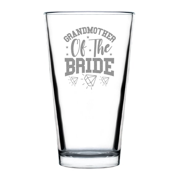 Grandmother of the Bride Hand Engraved Pint Glass, , Bridal Party Glassware, Wedding Day Unique