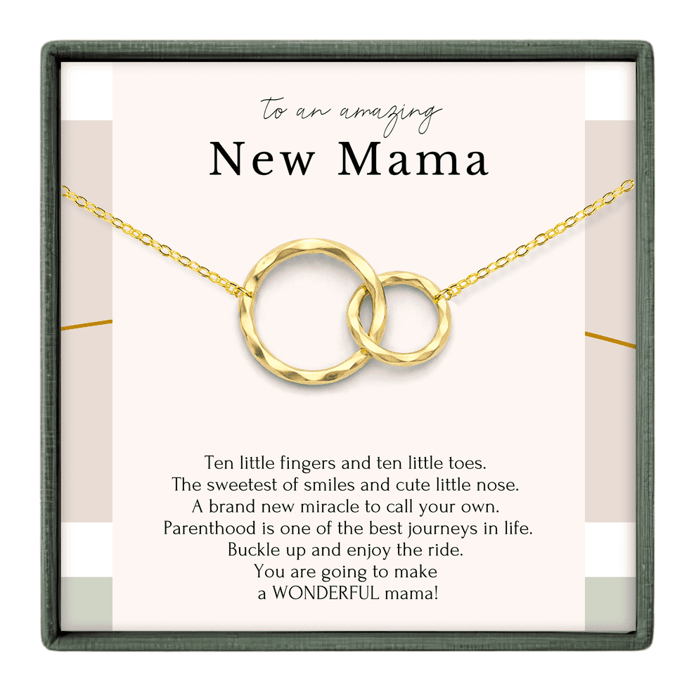 HOPE LOVE SHINE New Mom Necklace 2 Ring Gold– First Time Mom Gift for Wife